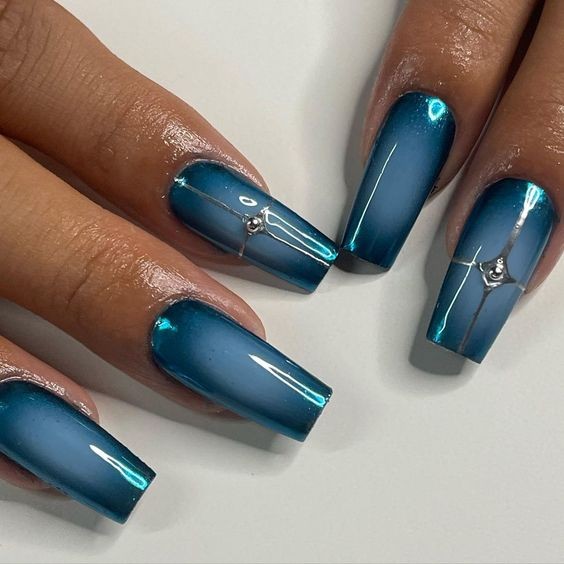 Jewel-Toned Coffin Nails: