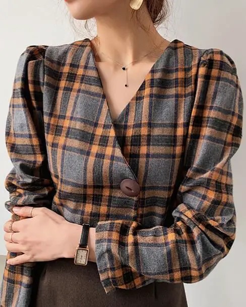 Plaid Blouse with Trousers