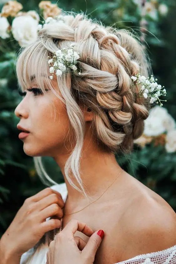 The Blonde Blossom: Cascading Halo with Floral Adornments