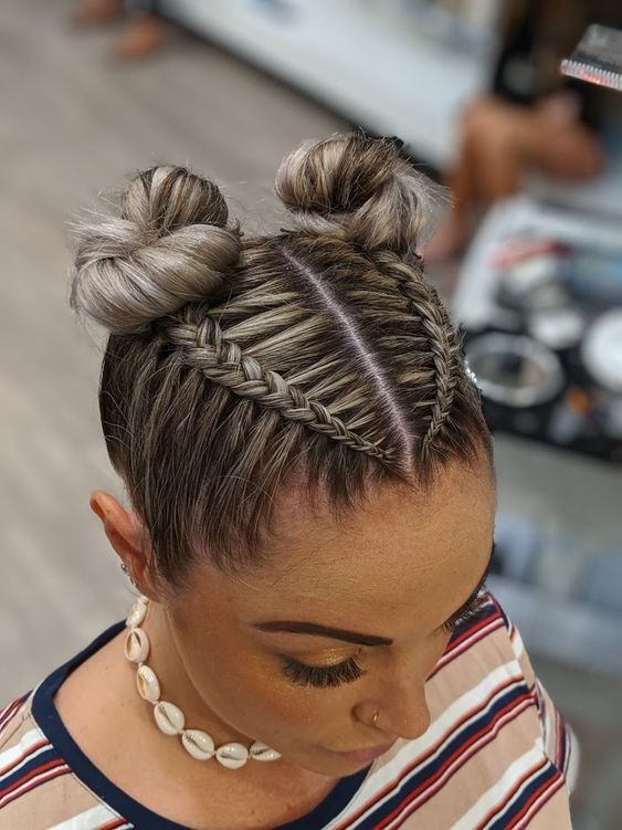 Boxer Braids with Braided Space Buns