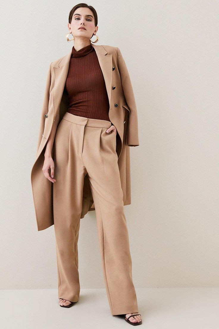 Camel Coat and Wide-Leg Pants