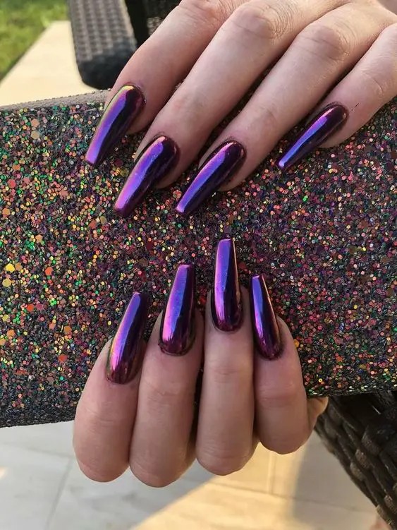 Purple Holographic Chrome Nails: