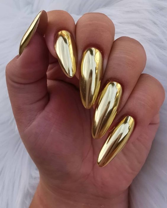 Gold Chrome Almond Nails