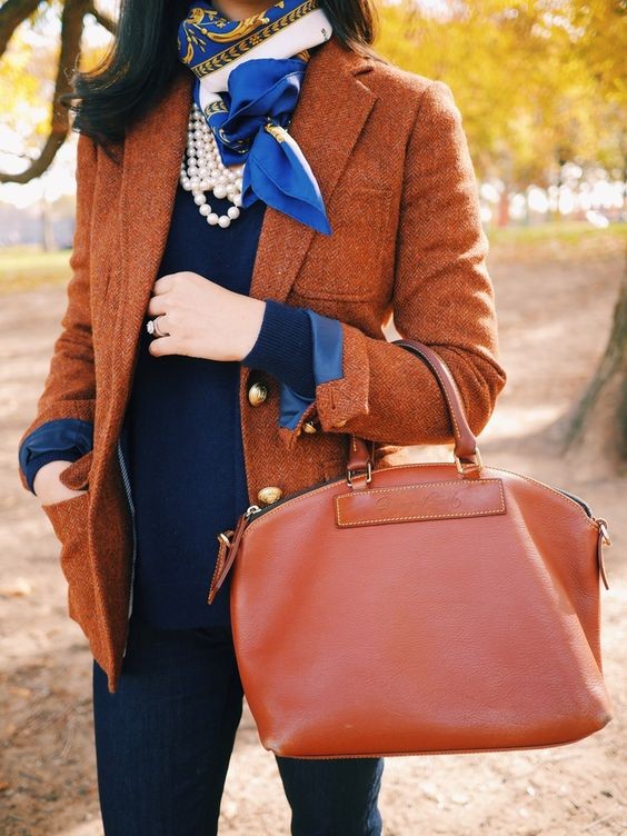 Tweed Blazer and Skinny Scarf