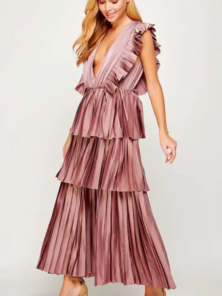 Tiered Ruffle Satin Dress