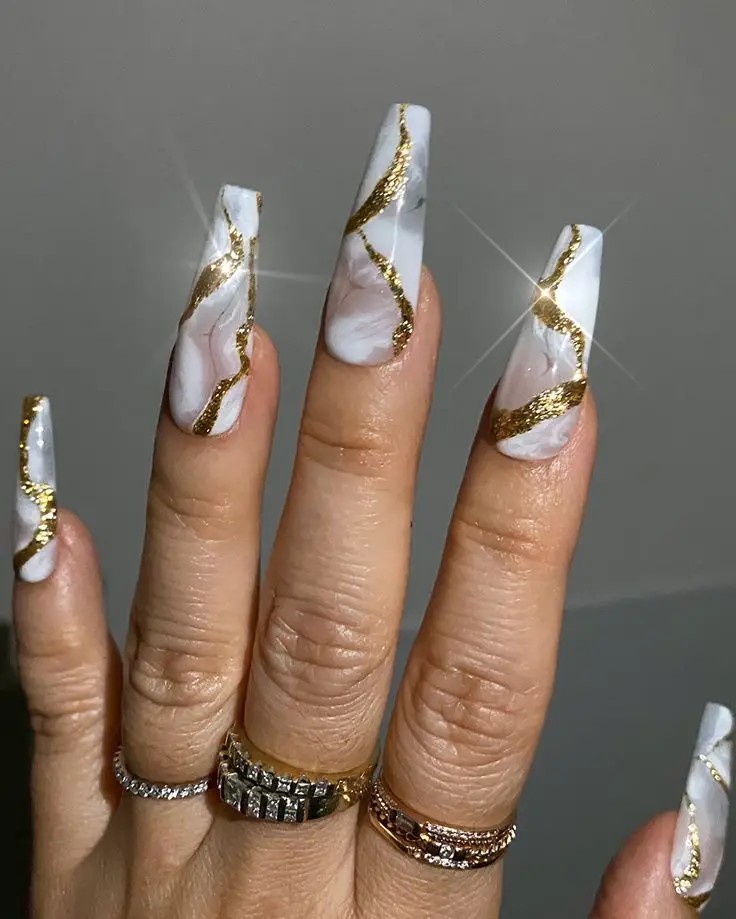 Gold Chrome Marble Nails: