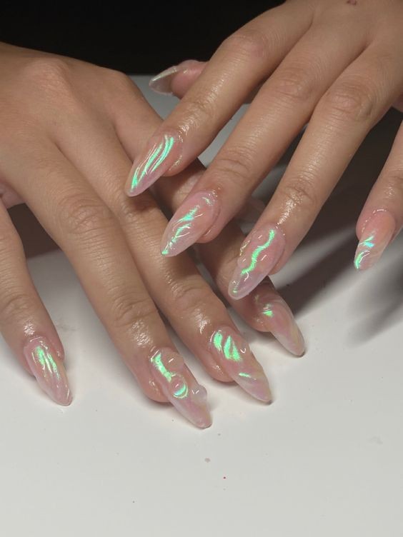 Iridescent Chrome Almond Nails