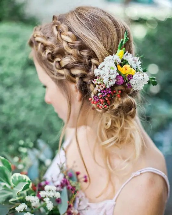 Braided Crown with Floral Accents