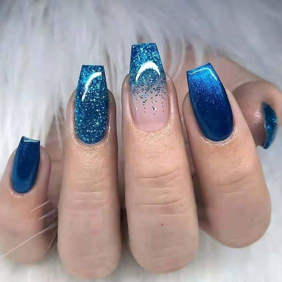 Blue Chrome Negative Space with Glitter: