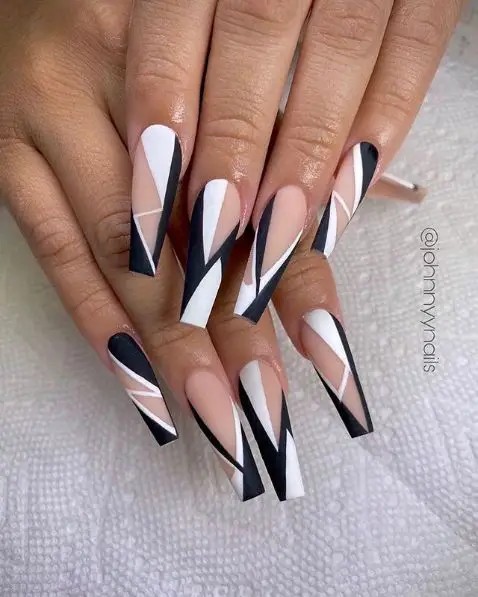 Geometric Coffin Nail Art: