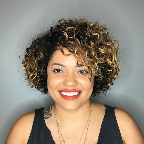 Curly Bob with Deep Side Part: