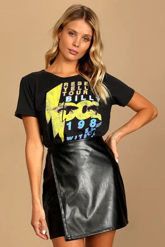 Urban Chic with a Leather Skirt and Graphic Sweatshirt