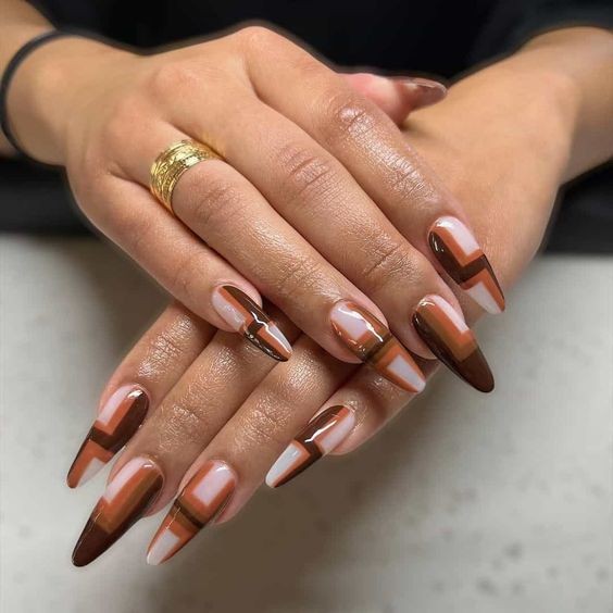 Negative Space Brown Nails: