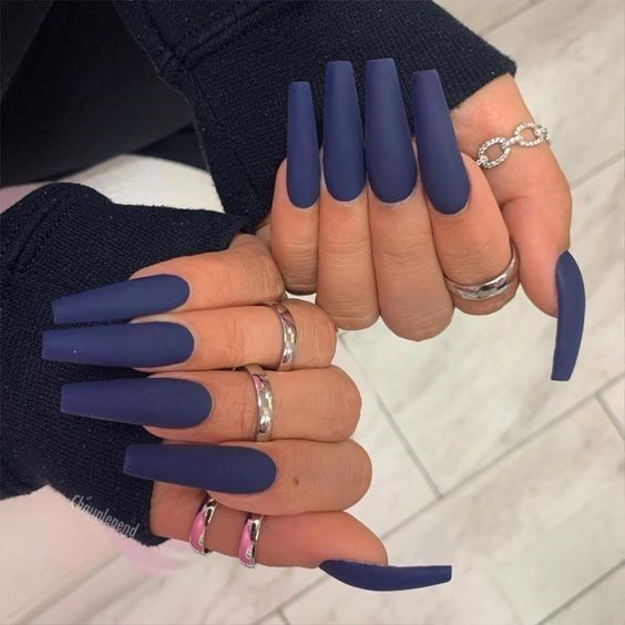 Navy Blue Coffin Nails