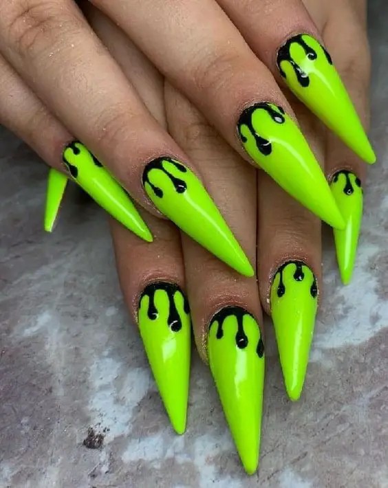 Lime Green Negative Space Nails: