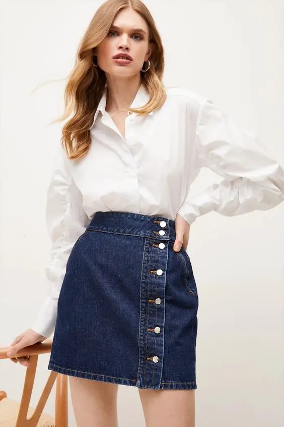 The Classic White Shirt and Denim Skirt