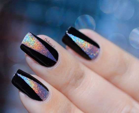 Short Chrome and Glitter Accents: