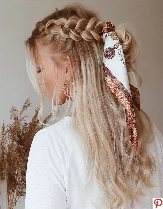 French Braid with Ribbon Accent: