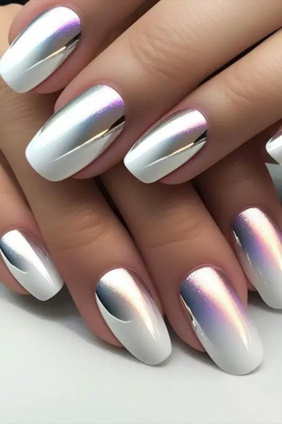 White Chrome Ombré Nails: