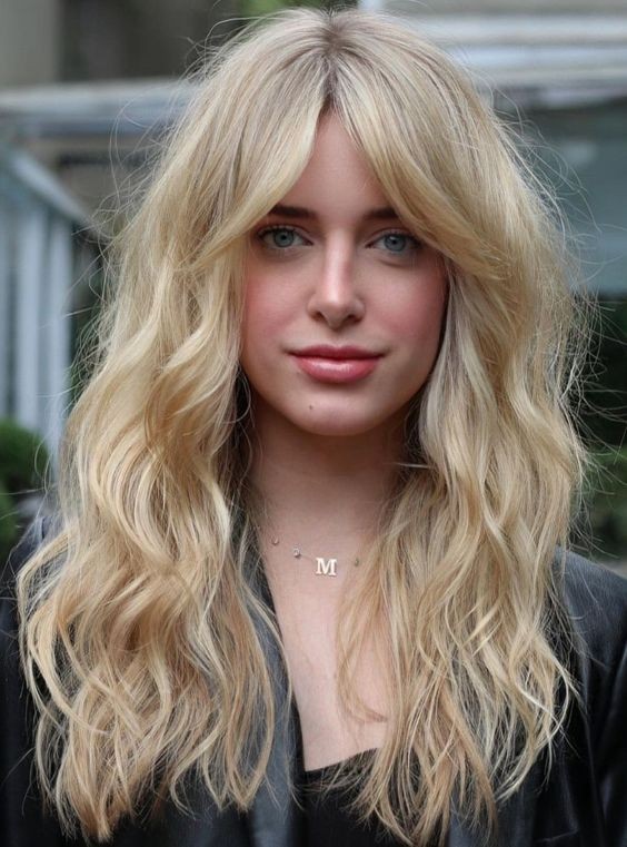 Curtain Bangs with Long Beachy Waves