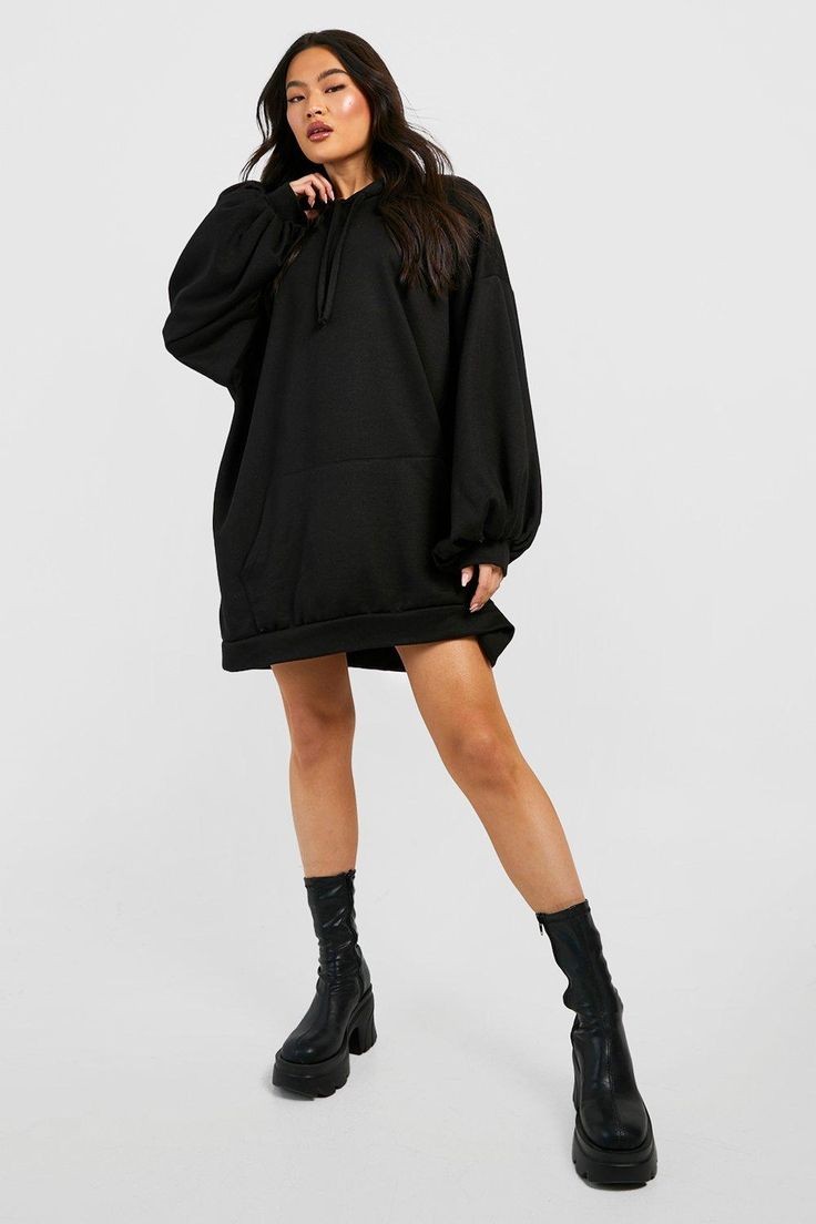 Hoodie Dress and High-Top Sneakers