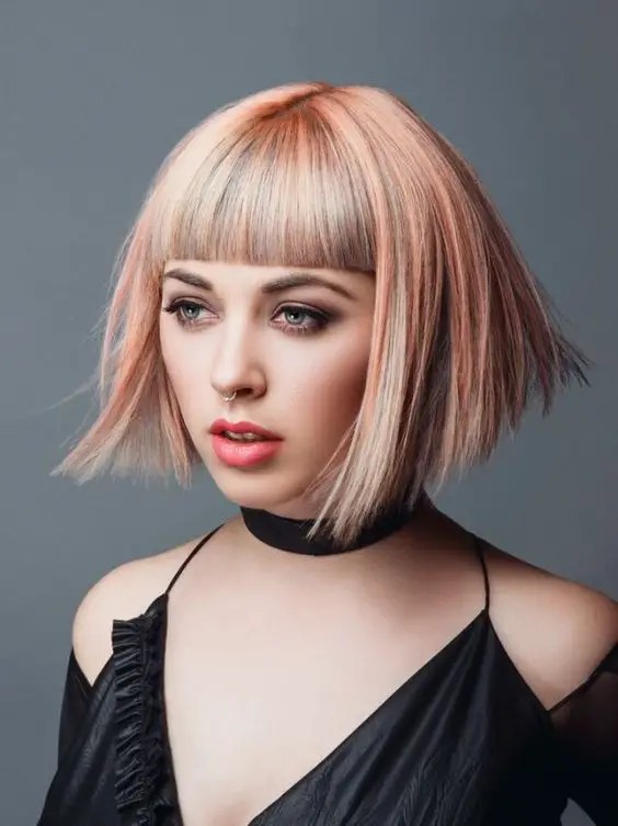 Blush-Toned Bob with Wispy Bangs