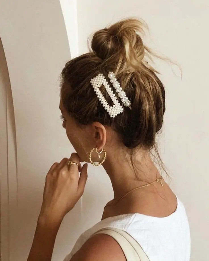 Messy Top Knot with Barrettes