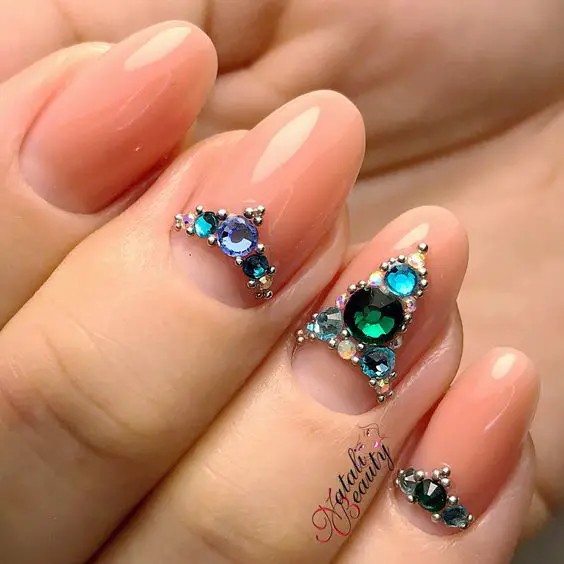 Geometric Gemstones on Glossy Nude