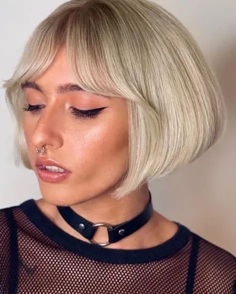 Angled Bob with Curtain Bangs