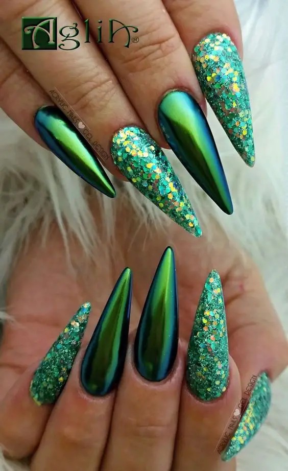 Green Chrome with Glitter: