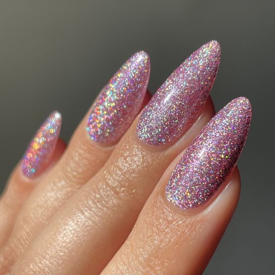 Pink Holographic Nails