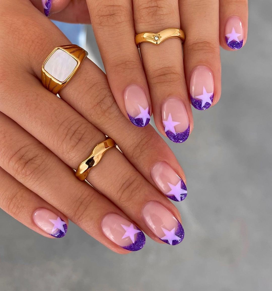 Starry Sophistication: Purple Glitter Tips