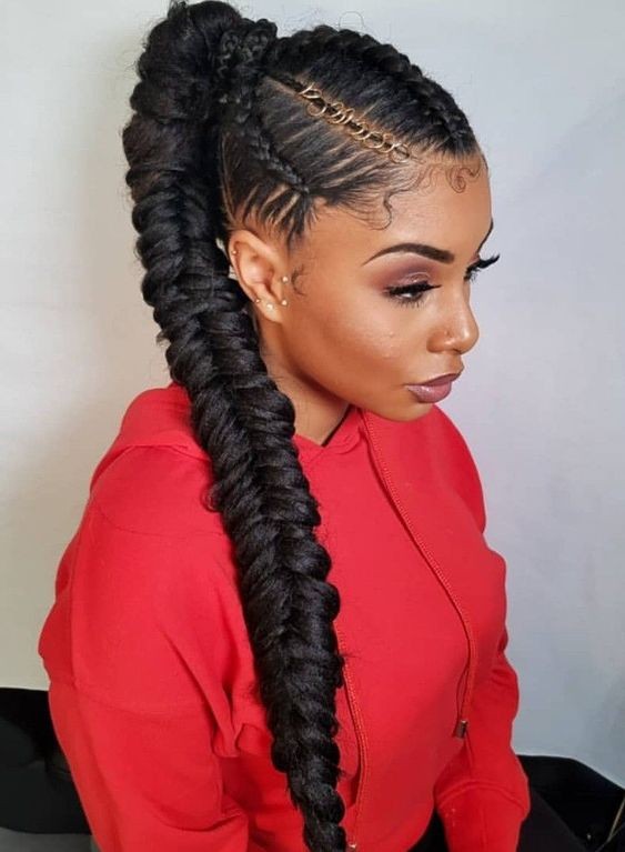 Cornrow Ponytail with Fishtail Braid