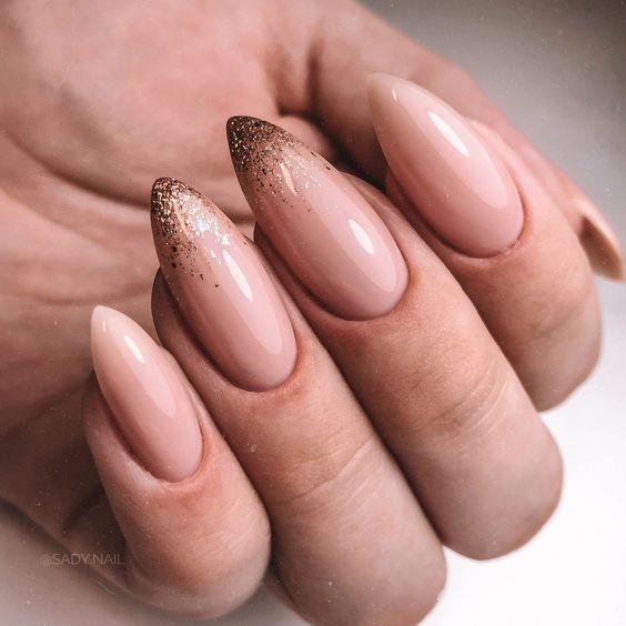 Beige Gel Nails with Glitter Accents: