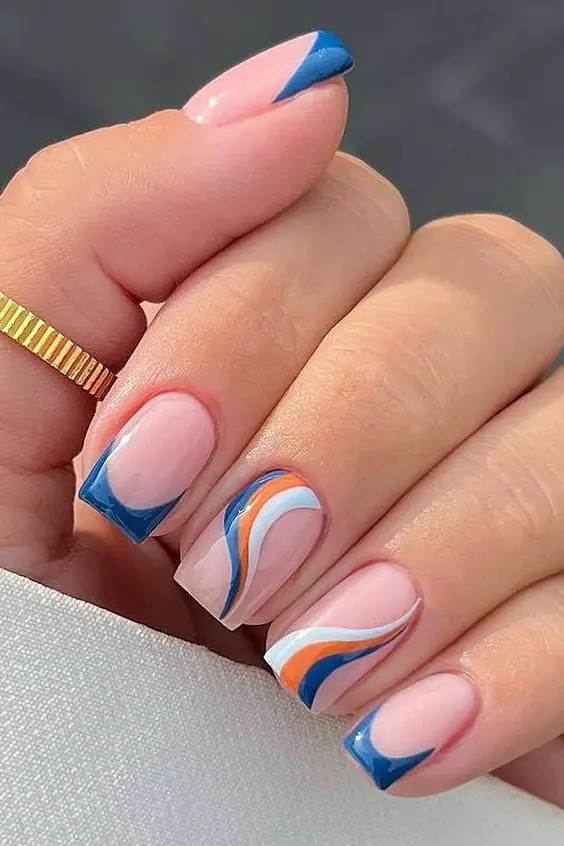 French Tips with Abstract Designs: