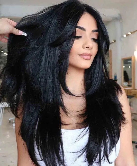 Long Straight Hair with Side Part