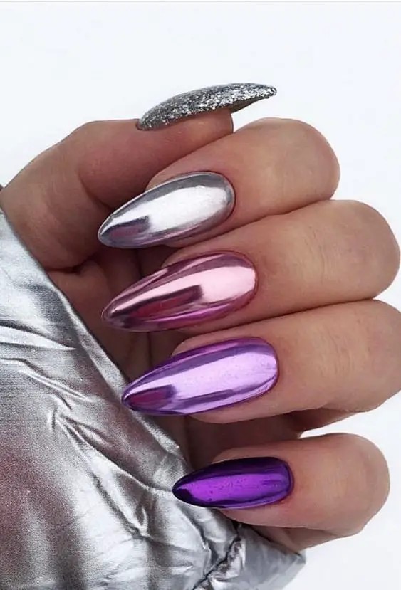 Purple Chrome Oval Nails