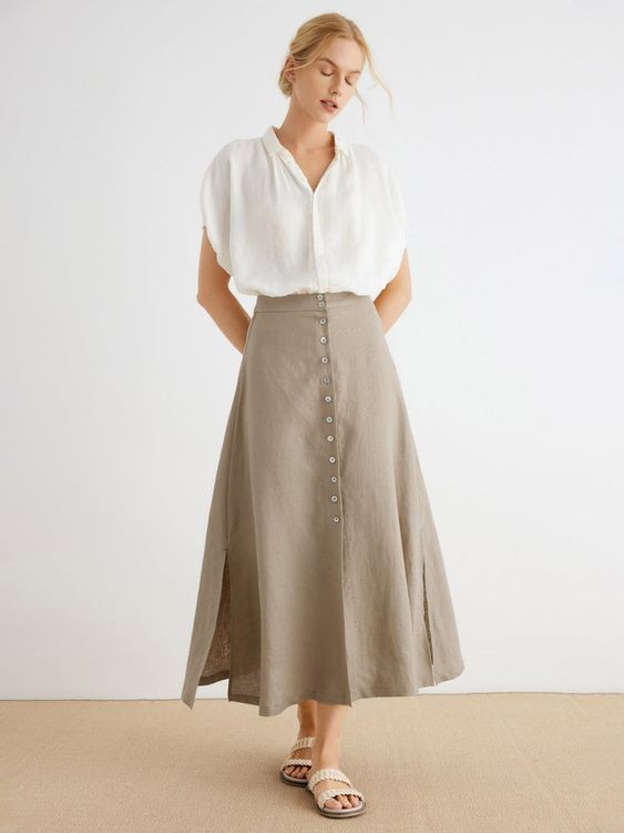 Button-Up Shirt and A-Line Skirt