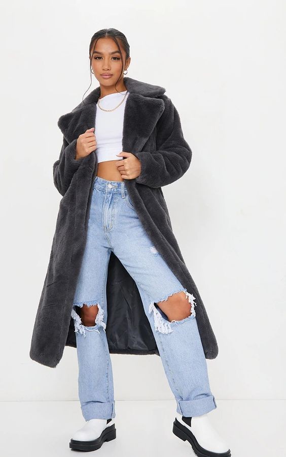 Faux Fur Coat and Jeans