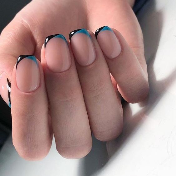 Bold Blue Edging on Round Nails