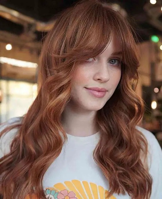 Auburn with Curtain Bangs