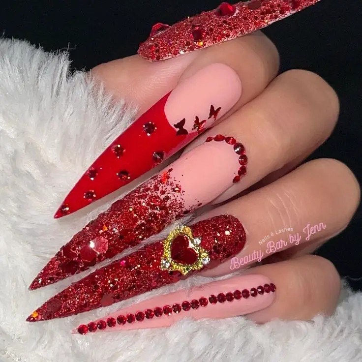 Red Glitter Nails: