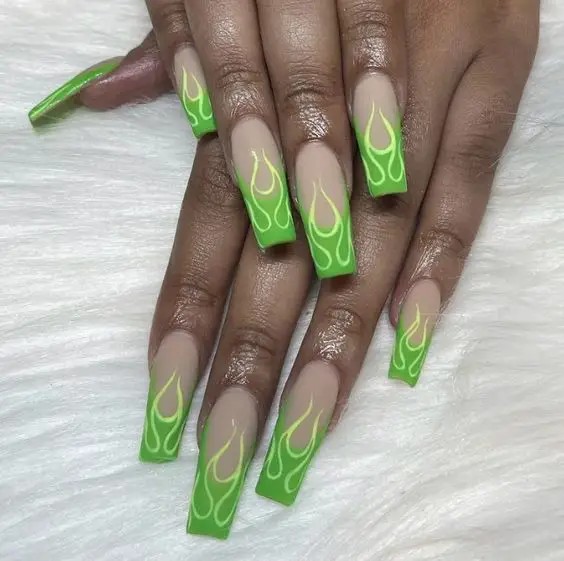 Neon Green French Tips: