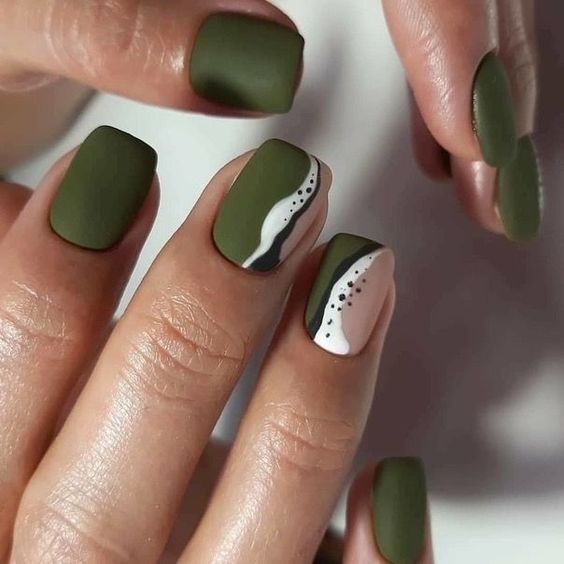 Olive Green and White Accents: