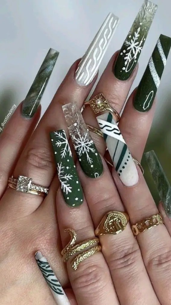 Winter Forest Nail Art: