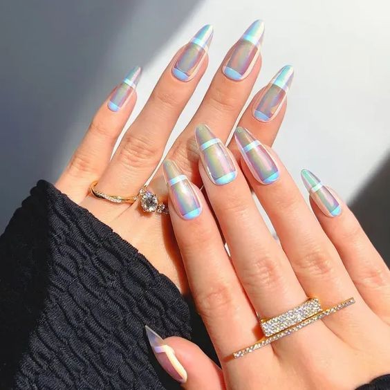 French Chrome Almond Nails: