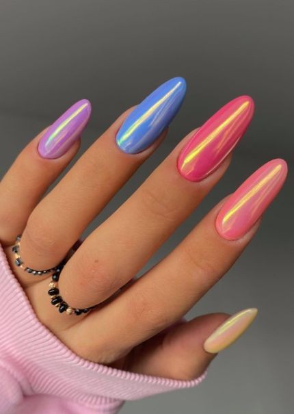 Rainbow Chrome Nails