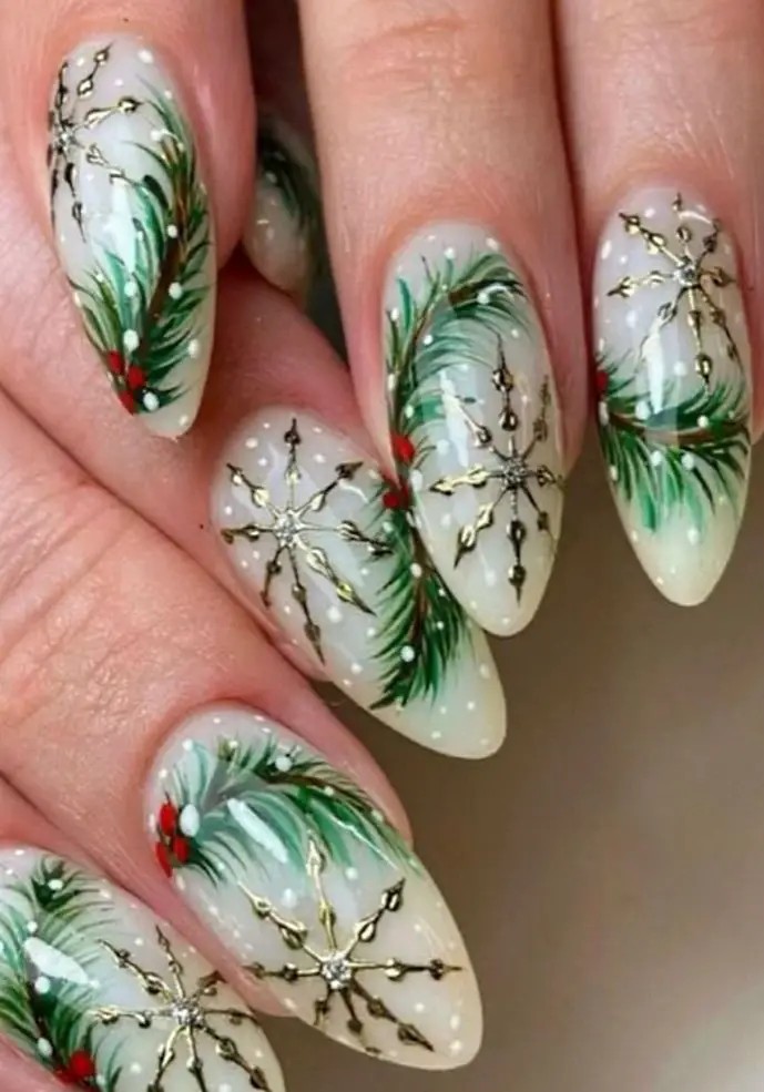 Festive Holly Nail Art: