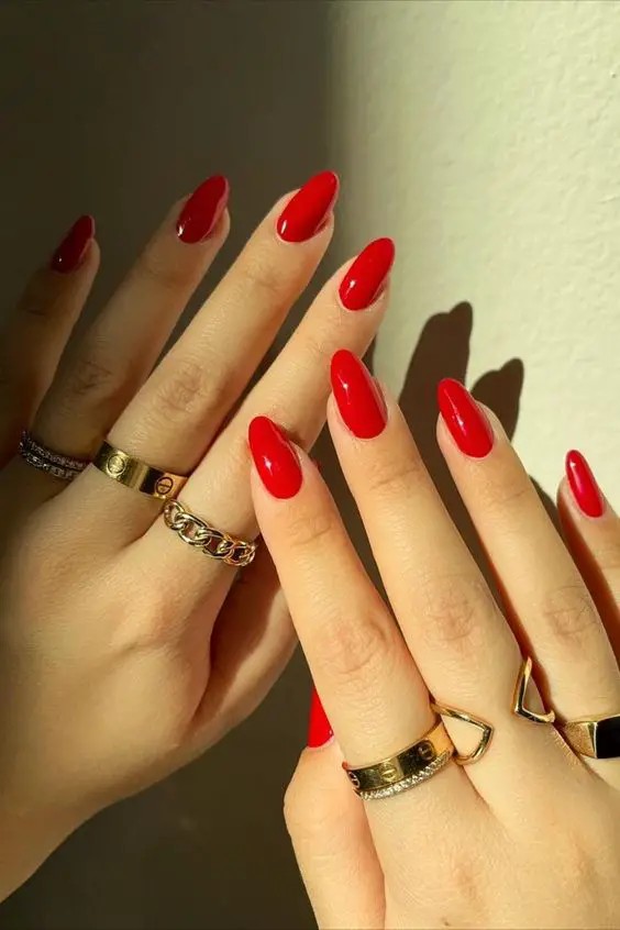 Classic Red Almond Nails: