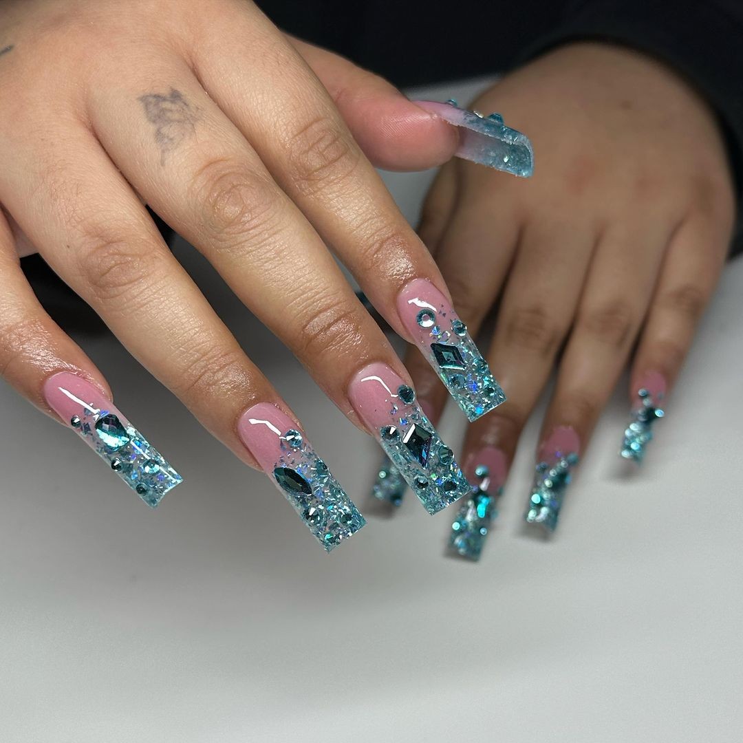 Glacial Glamour: Sparkling Icy Tips